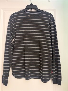 Levi's Men's Charcoal and Gray Striped Long-Sleeve Crewneck